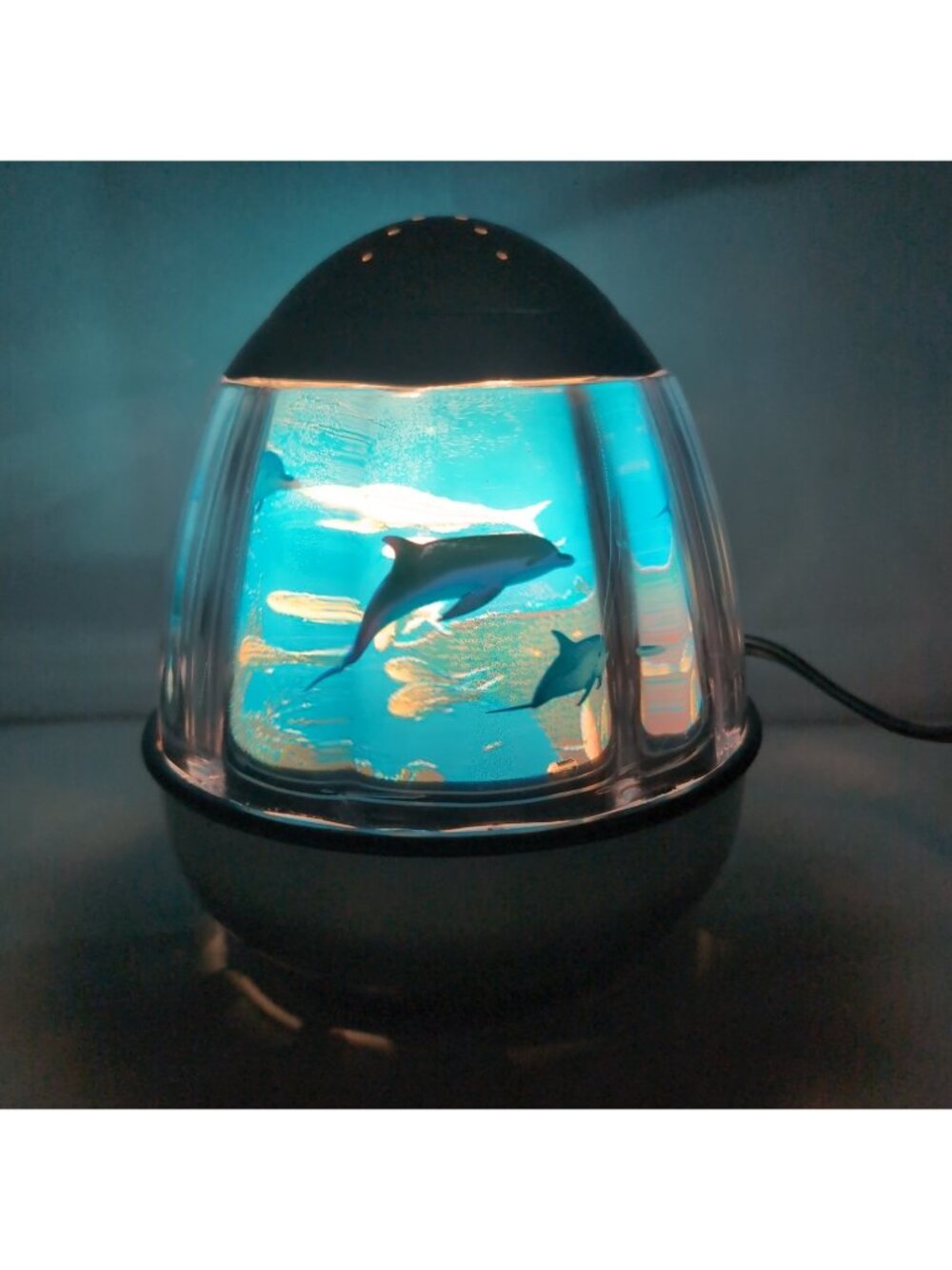 Rotating Dolphin Motion Accent Lamp Silver Blue Vintage Sea Ocean Fish Lamp 7"